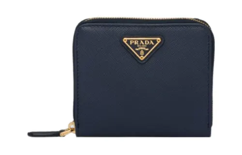 PRADA Saffiano Leather Wallet Small Women's Sea Blue