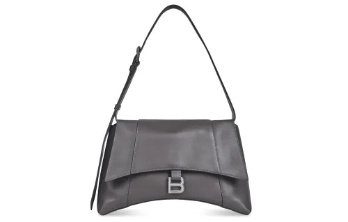 Balenciaga Downtown Semi Matte Smoothing Cow Leather Handbag, Shoulder Bag Women's Dark Gray