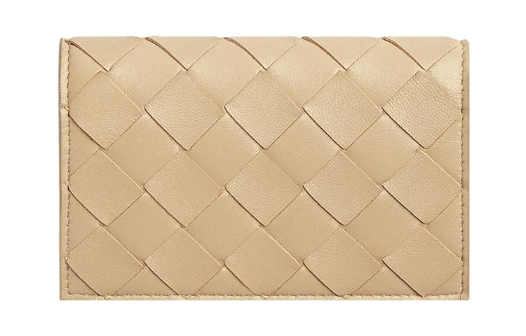 Bottega Veneta Lambskin With Calfskin Card Holder Women's Beige