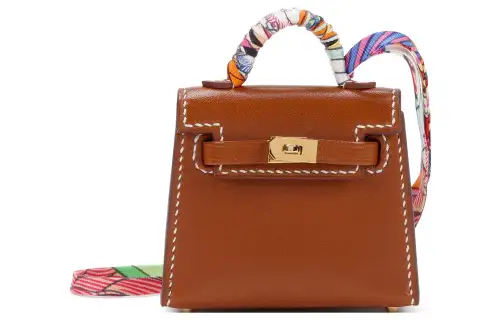 HERMES Kelly Twilly Gold tone Lock Tadelakt Bullock Leather Charm Bag Merchandise Unisex Gold Brown