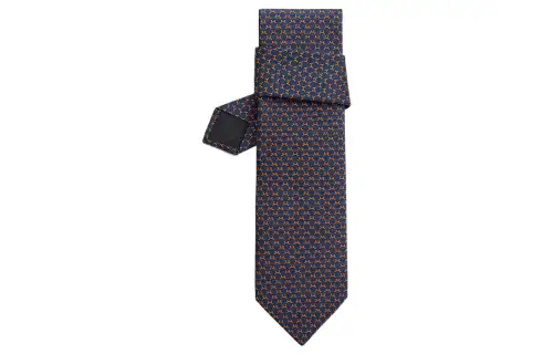 HERMES Silk Tie Men's Marine Blue/Orange