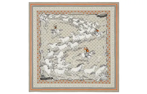 HERMES Silk Scarf Women's Beige