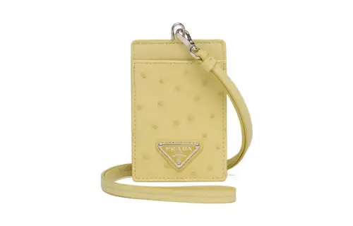 PRADA Saffiano Ostrich Leather Card Holder Women's Yellow