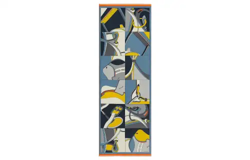HERMES Scarves Men's Marine Blue/Gray/Yellow