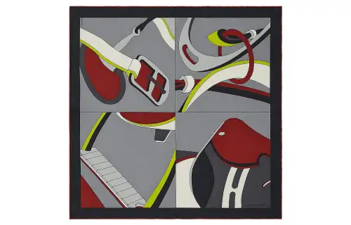 HERMES Scarves Men's Charcoal Gray/Bordeaux Red/Bitters Green