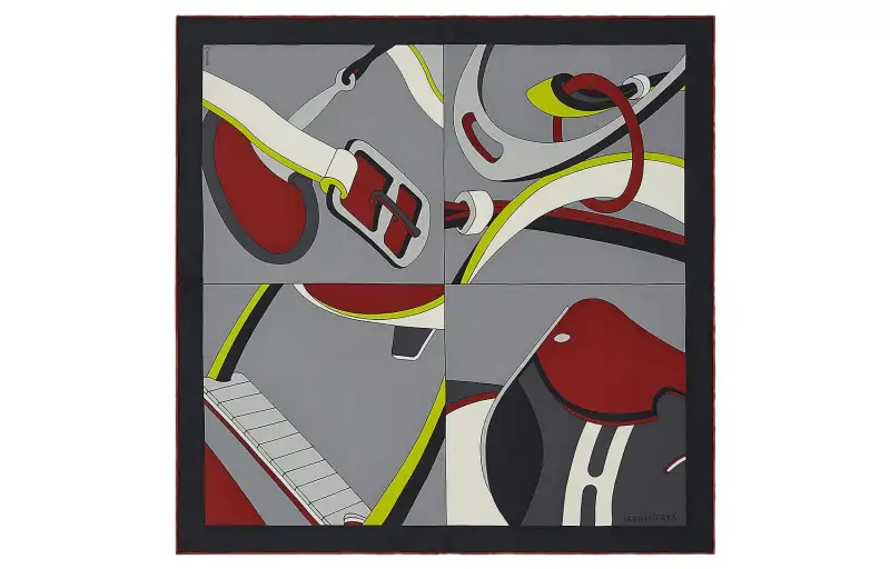 HERMES Scarves Men's Charcoal Gray/Bordeaux Red/Bitters Green