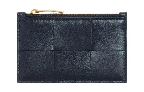 Bottega Veneta Sheepskin Cow Leather Card Holder, Wallet Women's Marine Blue