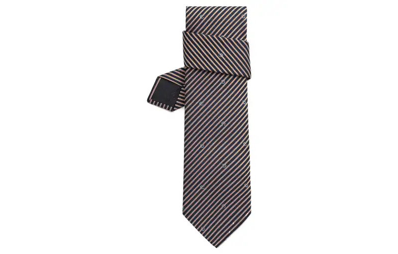 HERMES Twill Silk Tie Men's Marine Blue/Orange