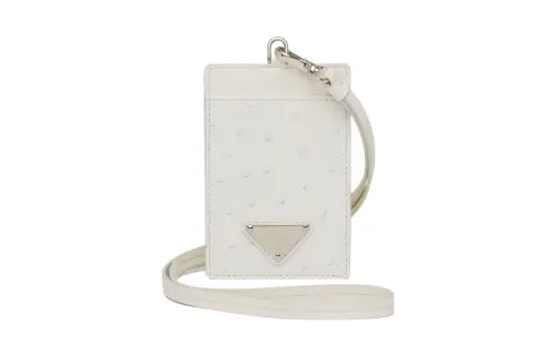 PRADA Saffiano Ostrich Leather Card Holder Women's White