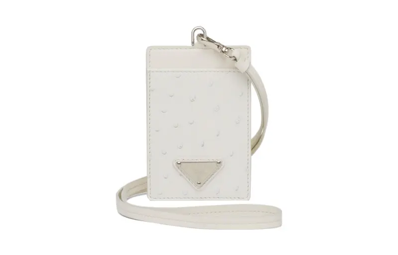 PRADA Saffiano Ostrich Leather Card Holder Women's White