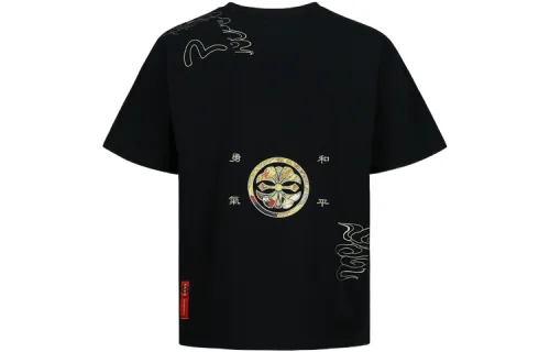 EVISU T Shirts Men's Black Crew Neck Moderate Straight Fit