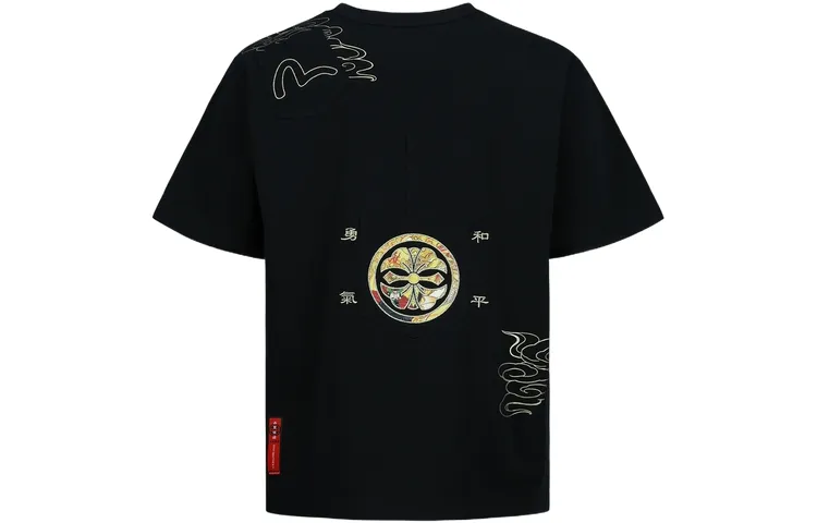 EVISU T Shirts Men's Black Crew Neck Moderate Straight Fit