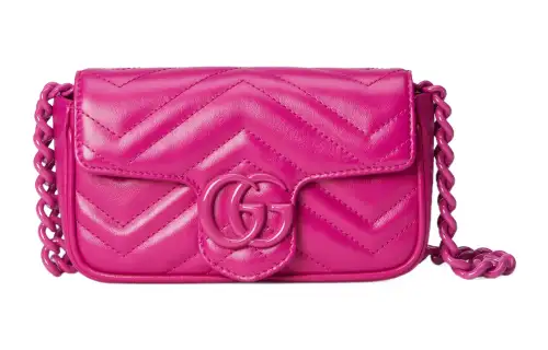 GUCCI GG Marmont Leather Fanny Pack Extra Mini Women's Fuchsia