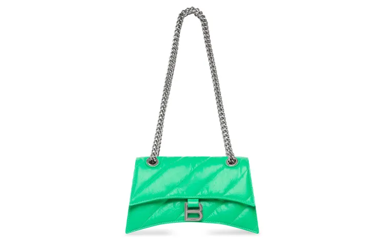Balenciaga Crush Crushed Calfskin Portable Crossbody Bag, Shoulder Bag Women's Bright Green