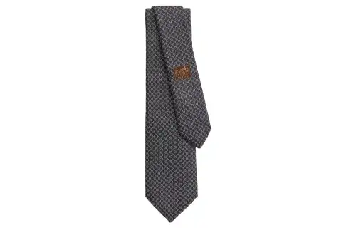 HERMES Tie Men's Charcoal Gray/Gray/White