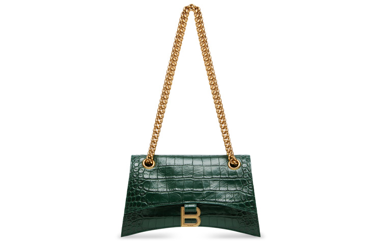 Balenciaga Crush Crocodile Pattern Embossed Calfskin Portable Crossbody Bag, Shoulder Bag Women's Forest Green