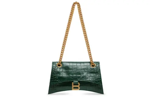 Balenciaga Crush Crocodile Pattern Embossed Calfskin Portable Crossbody Bag, Shoulder Bag Women's Forest Green