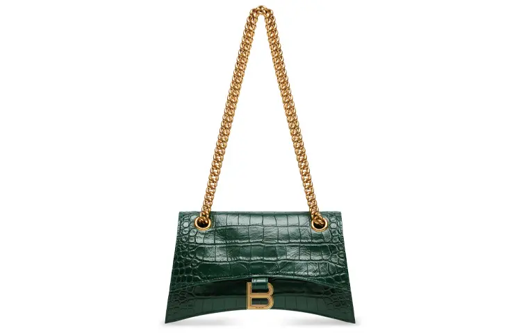 Balenciaga Crush Crocodile Pattern Embossed Calfskin Portable Crossbody Bag, Shoulder Bag Women's Forest Green