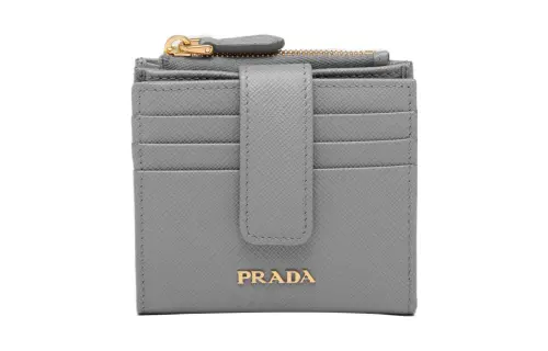 PRADA Saffiano Leather Wallet Small Women's Gray