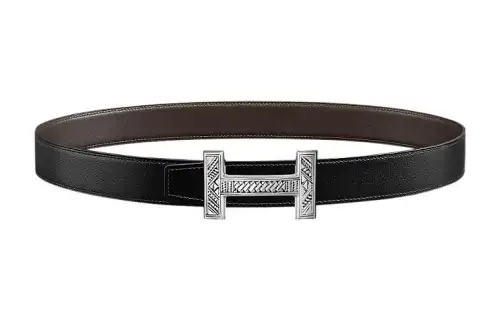 HERMES Touareg Cow Leather Belts Men's Brown Width 3.2cm