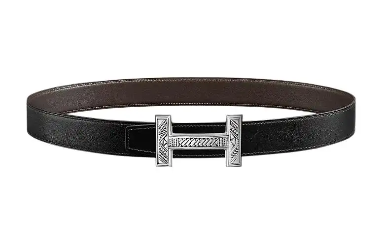 HERMES Touareg Cow Leather Belts Men's Brown Width 3.2cm