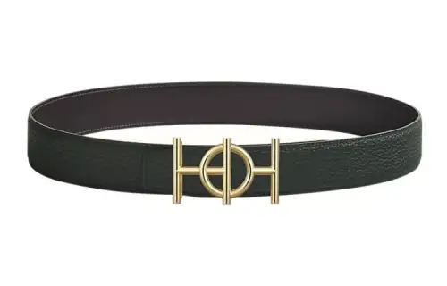 HERMES Togo Cow Leather Belts Men's Graphite/Dark Green Width 3.8cm