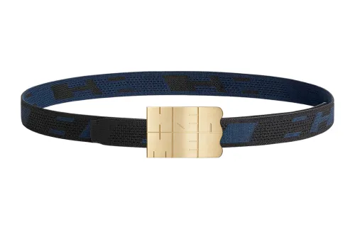 HERMES Nylon Belts Men's Black/Dark Blue Width 3.2cm