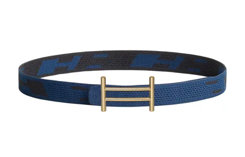 HERMES Nylon Belt Men's Black/Blue Width 3.2cm