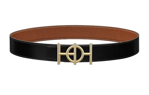 HERMES Togo Cow Leather Belts Men's Black/Brown Width 3.8cm