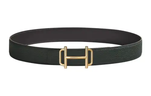 HERMES Royal Calfskin Double Sided Leather Belts Men's Graphite/Dark Green Width 3.8cm
