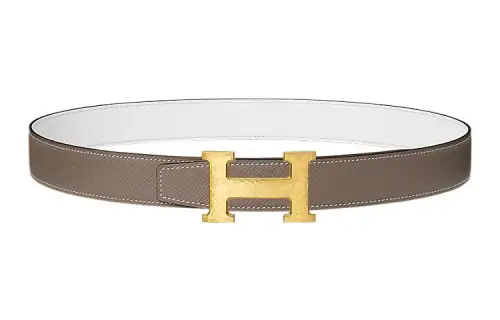 HERMES Togo Cow Leather Belts Men's Brown/White Width 3.2cm