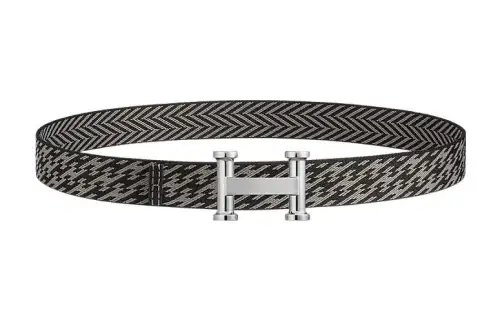 HERMES Individual Silver Buckle Nylon Belt Men's Black/Graphite Width 3.2cm