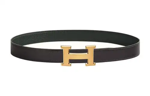 HERMES H Belt Buckle Cow Leather Belts Men's Graphite/Dark Green Width 3.2cm
