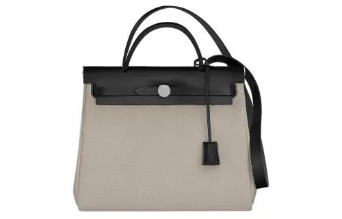 HERMES Herbag Zip Canvas With Hunter Cow Leather Shoulder Bag, Crossbody Bag, Handbag 31 Unisex Concrete Gray/Black