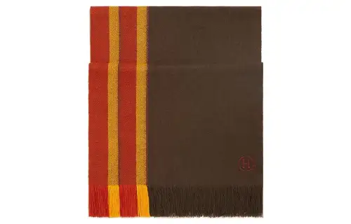 HERMES Knit Scarves Men's Bark Color/Orange/Yellow