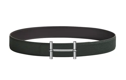 HERMES Ancre Cow Leather Belts Men's Graphite/Dark Green Width 3.8cm