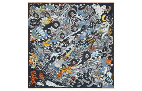 HERMES Silk Scarf Men's Blue/Yellow
