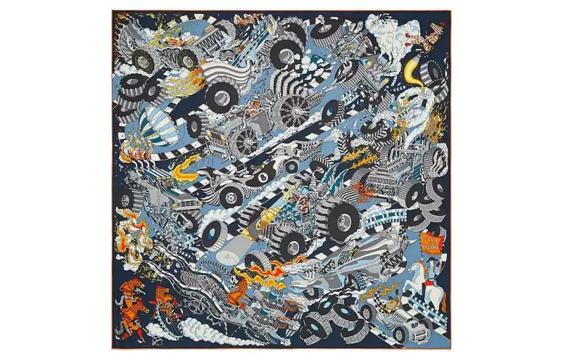 HERMES Silk Scarf Men's Blue/Yellow
