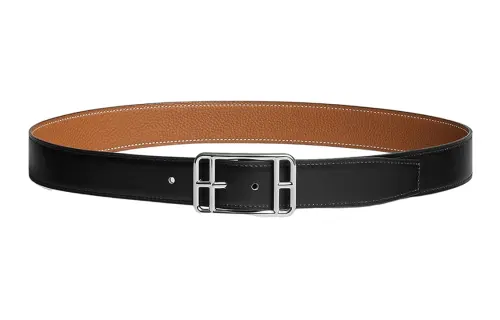 HERMES Cape Cod Cow Leather Belts Men's Black Width 3.2cm