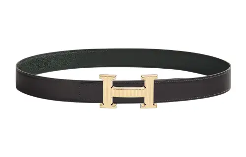 HERMES Cow Leather Belts Men's Dark Brown/Jasper Width 3.2cm