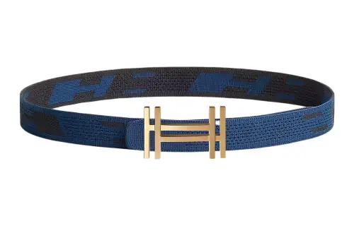 HERMES Comfortable Block H Gold Buckle Epsom Calfskin Belt Men's Black/Indigo Width 3.2cm