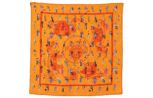 HERMES Silk Scarf Women's Orange