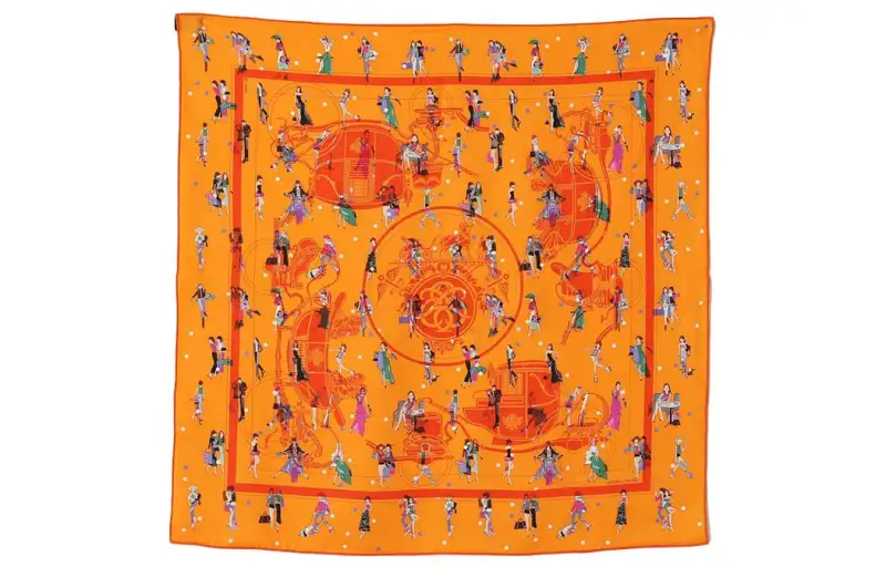 HERMES Silk Scarf Women's Orange