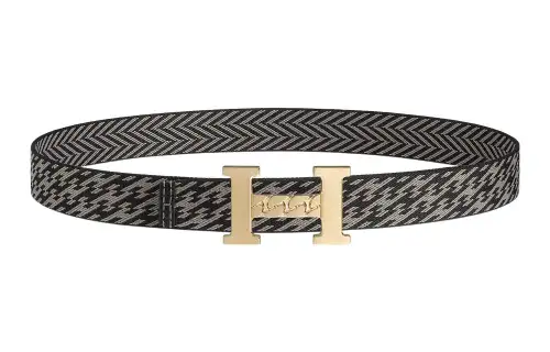 HERMES Cow Leather Belts Men's Black/Graphite Width 3.2cm