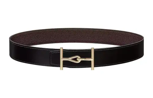 HERMES Calfskin Leather Belts Men's Width 3.8cm