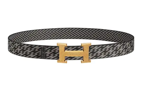 HERMES Cow Leather Belts Men's Gray Width 3.2cm