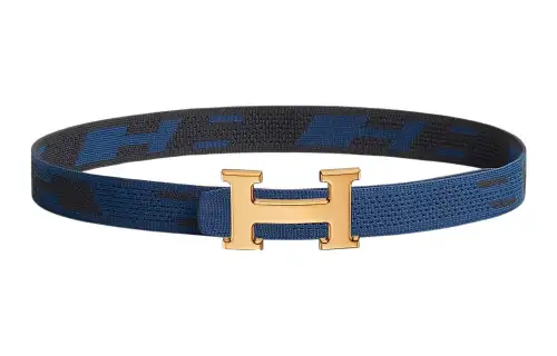 HERMES H Belt Buckle Nylon Leather Belts Men's Blue Width 3.2cm