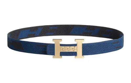 HERMES Comfortable 5382 Gourmette & Sprint Gold Buckle, Nylon Mesh Double Sided Belt Double Sided Men's Black/Indigo