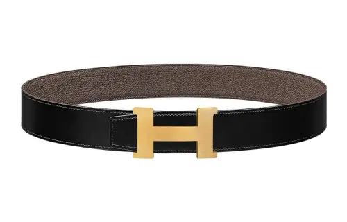 HERMES Togo Calfskin Double Sided Leather Belt Leather Belts Men's Black/Tin Gray Width 3.8cm
