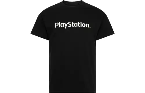Travis Scott X PlayStation T Shirts Men's Black Crew Neck Moderate Straight Fit
